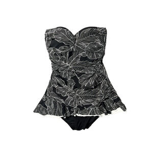 Women's Profile Size 8 Black White Floral One Piece Swimsuit Bra Pads Strapless